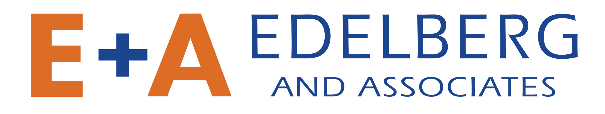 Edelberg Logo, E + A in orange text, with Edelberg and Associates written on the right side.
